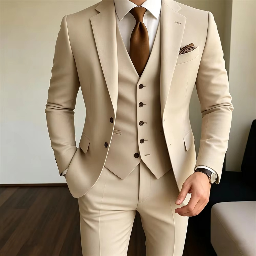 Khaki Formal Wear Men - 카키 남성 정장 3피스 재킷+조끼+바지 포멀