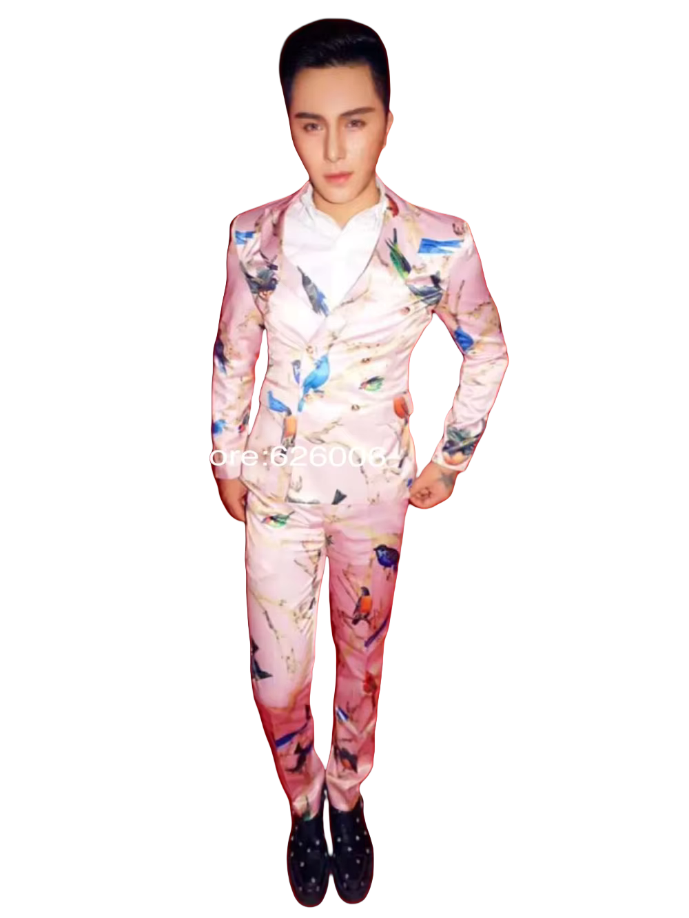 Men Formal Wear Pink - 남성 패션 꽃무늬 핑크 새 프린트