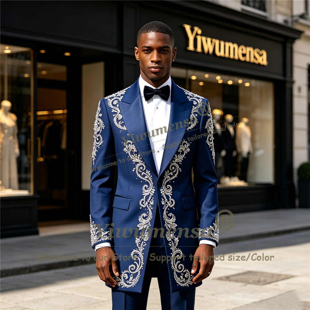 Formal Wear For Men In Wedding - 수제 크리스탈 비딩 남성 맞춤형 싱글