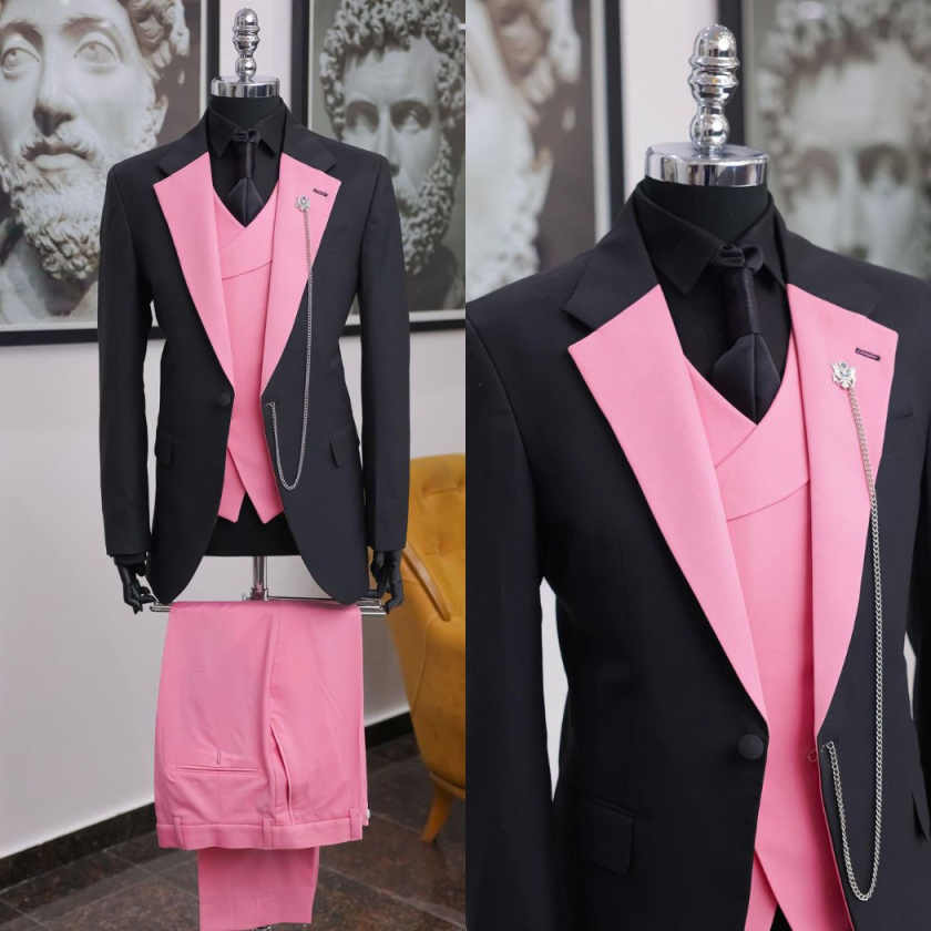 Men Formal Wear Pink - 럭셔리 블랙 핑크 남성 턱시도 숄