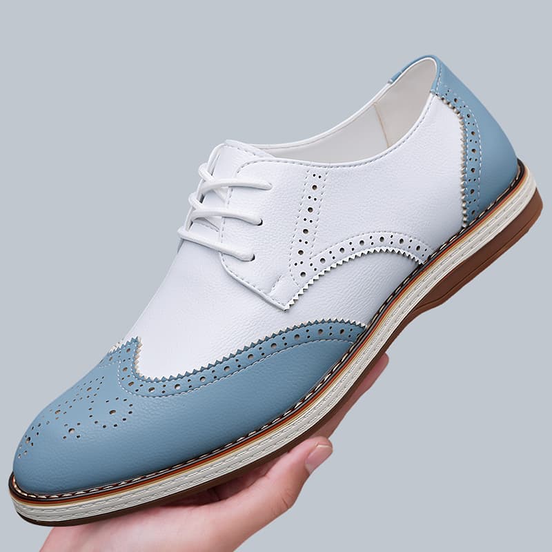 Men Formal Wear Shoes - 남성용 화이트 블루 투톤 브로그 옥스포드