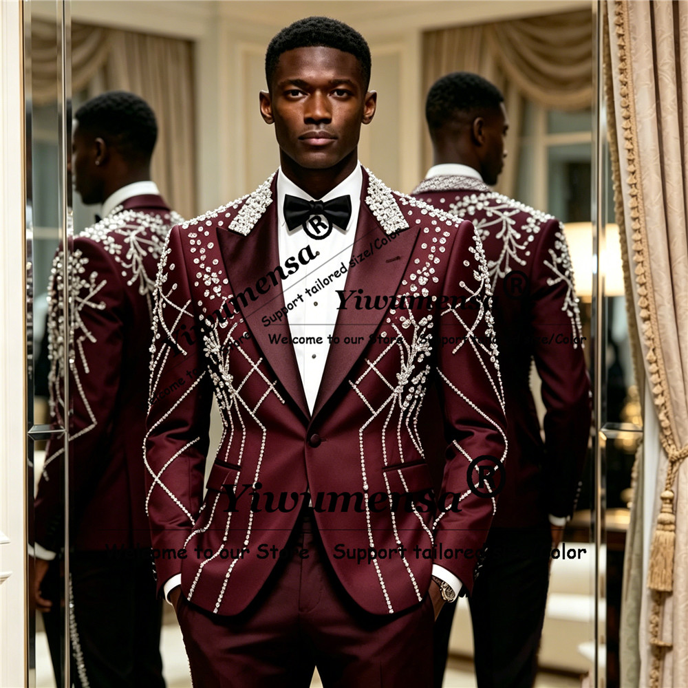 Men'S Formal Wear Attire - 남성 패션 다이아몬드 비즈 장식 웨딩
