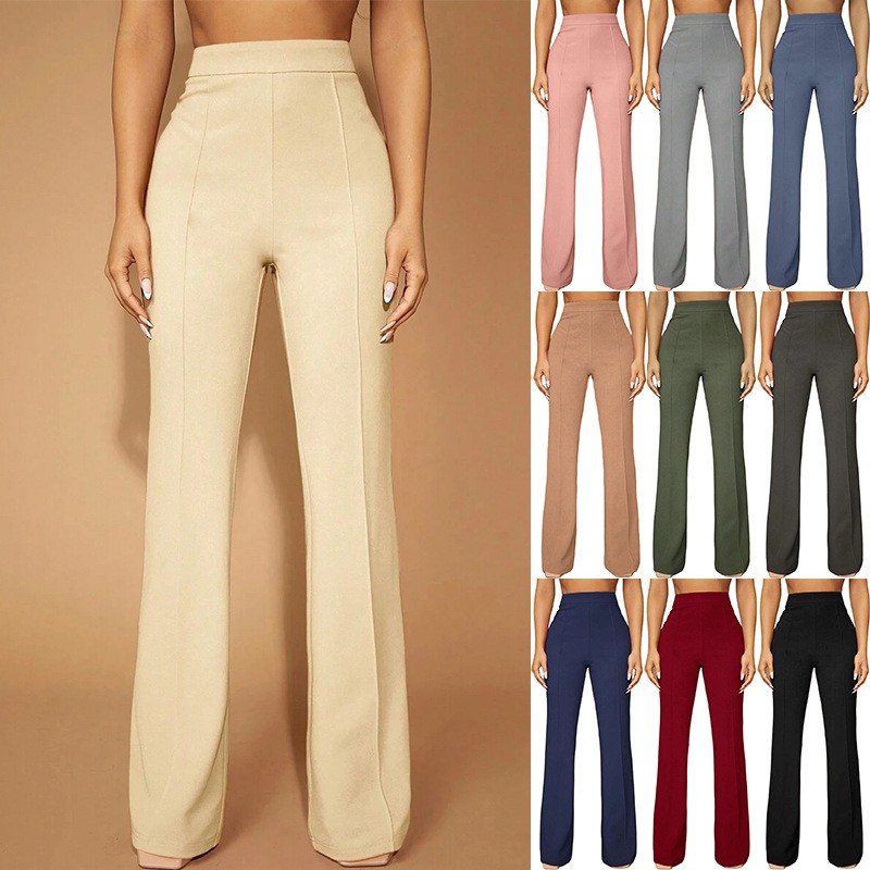 Dress Pant Flat Front - 여름 여성용 바지 하이웨이스트 와이드 레그