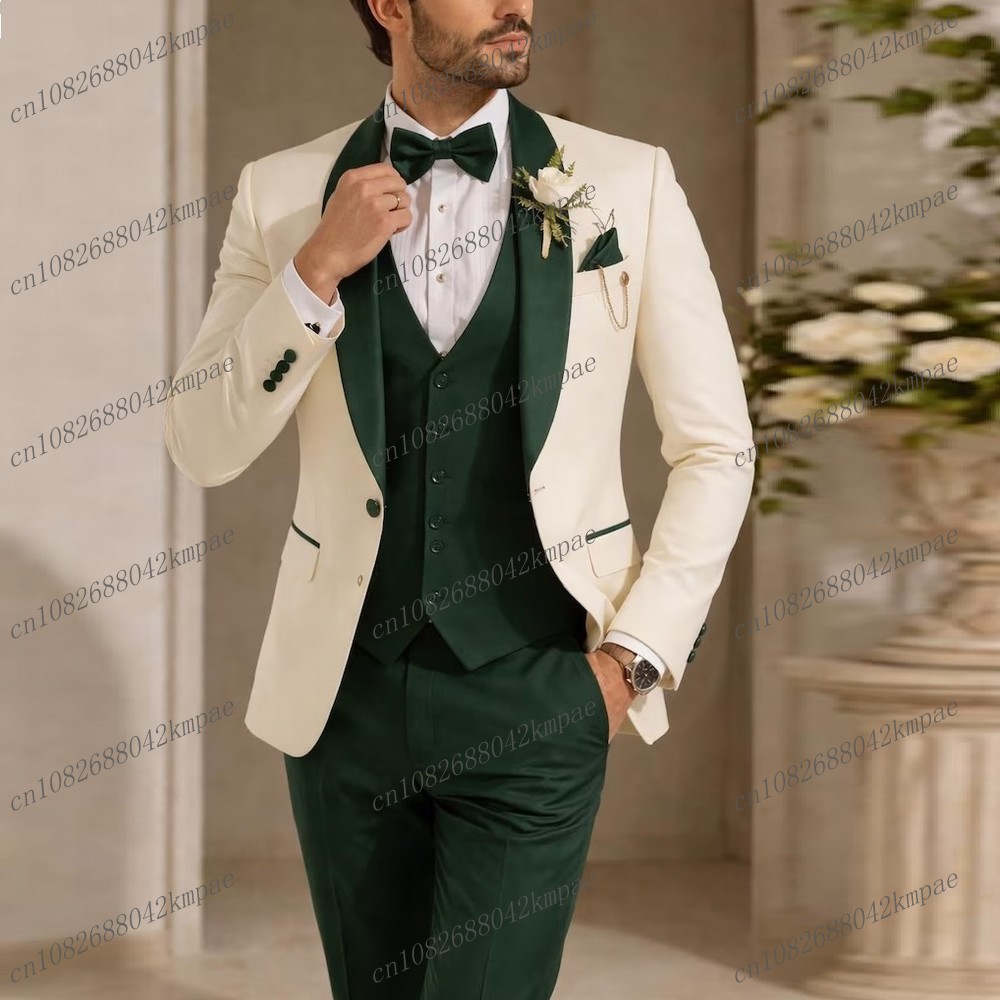 Men'S Used Formal Wear - 새로운 아이보리 및 짙은 녹색 정장