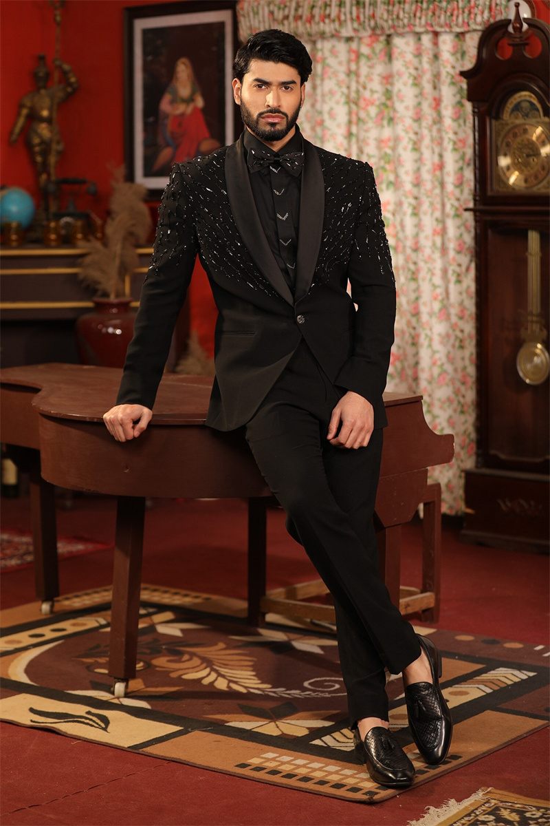 Formal Wear Jersey For Men - 크리스탈 블랙 남자 정장 세트 2