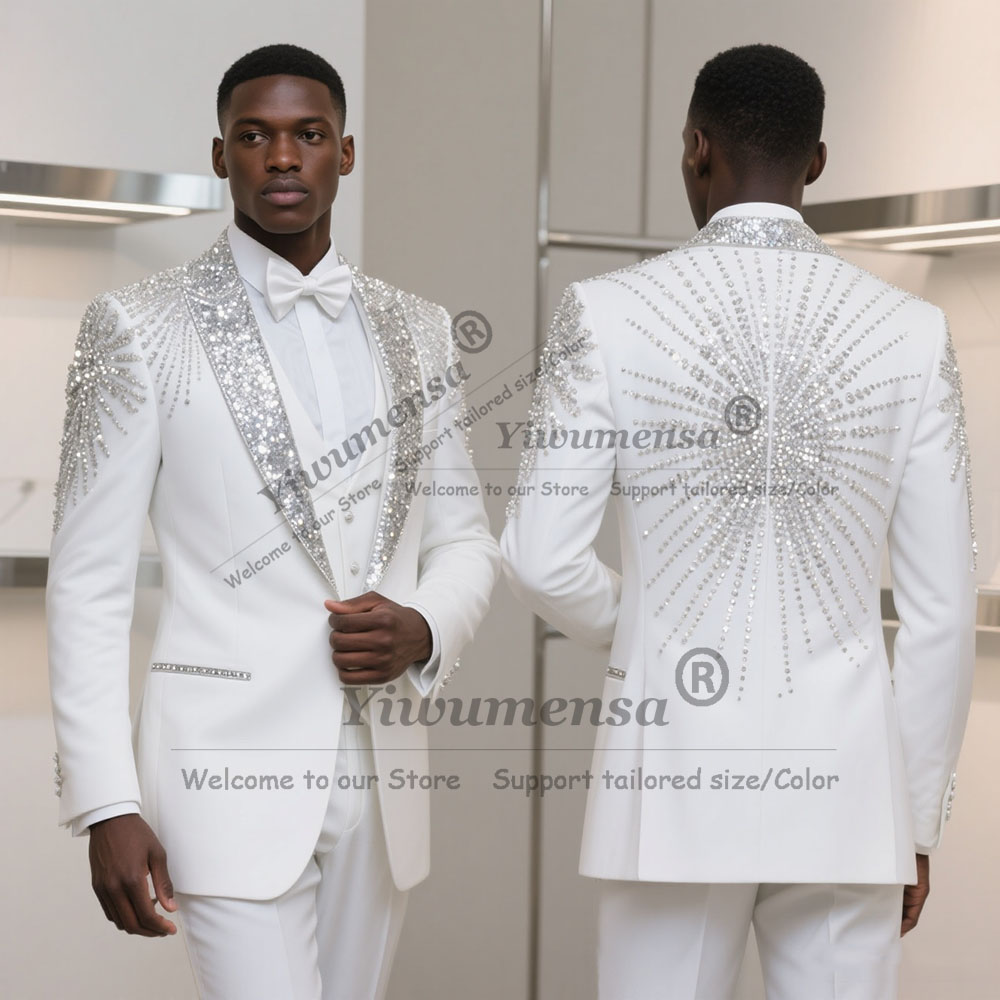 럭셔리 수트 남성 약혼 예복 반짝이는 라인스톤 비즈 장 - Men'S Formal Wear For Engagement 리뷰 및 가격
