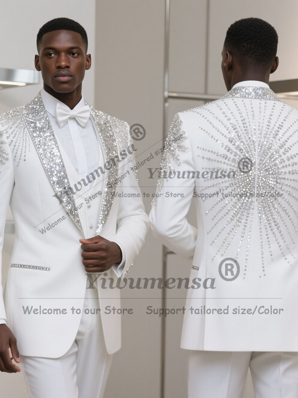 럭셔리 수트 남성 약혼 예복 반짝이는 라인스톤 비즈 장 - Men'S Formal Wear For Engagement 리뷰 및 가격