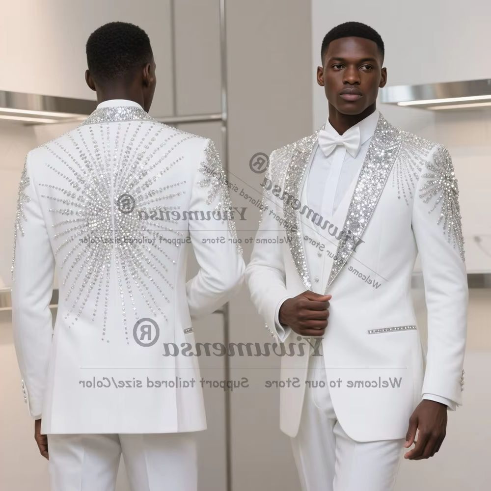 럭셔리 수트 남성 약혼 예복 반짝이는 라인스톤 비즈 장 - Men'S Formal Wear For Engagement 리뷰 및 가격