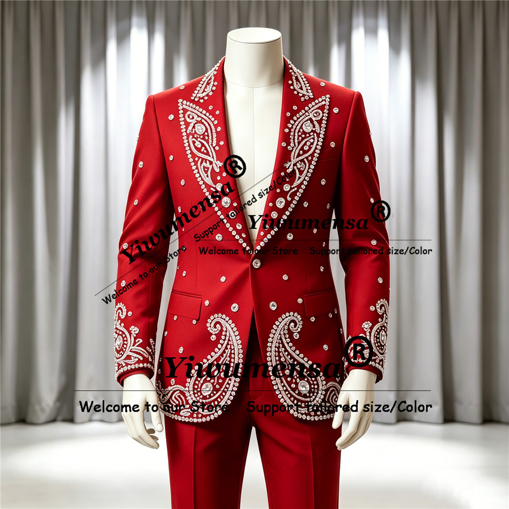 반짝이는 보석 장식이 있는 남성용 웨딩 정장, 싱글 브 - Men'S Formal Wear Attire 리뷰 및 가격