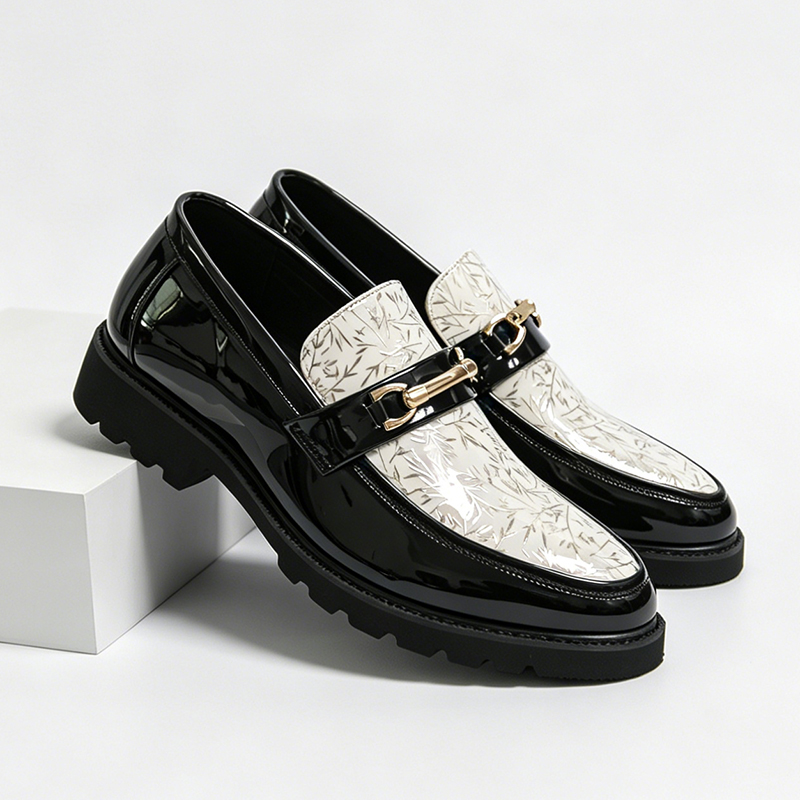 남성 투톤 대나무 프린트 에나멜 가죽 로퍼 메탈 호스빗 - Men Formal Wear Shoes 리뷰 및 가격