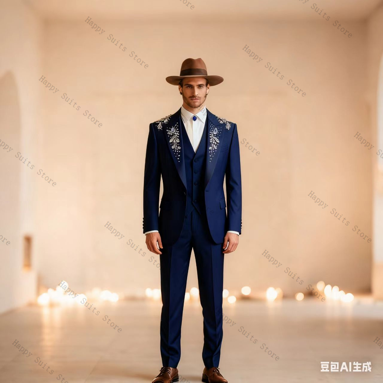 블루 크리스탈 남성 정장 세트 3피스 조끼+블레이저+바 - Formal Wear Jersey For Men 리뷰 및 가격