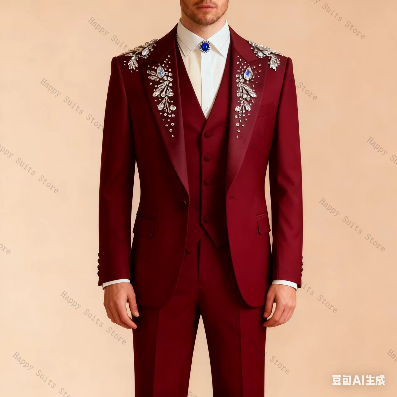 블루 크리스탈 남성 정장 세트 3피스 조끼+블레이저+바 - Formal Wear Jersey For Men 리뷰 및 가격