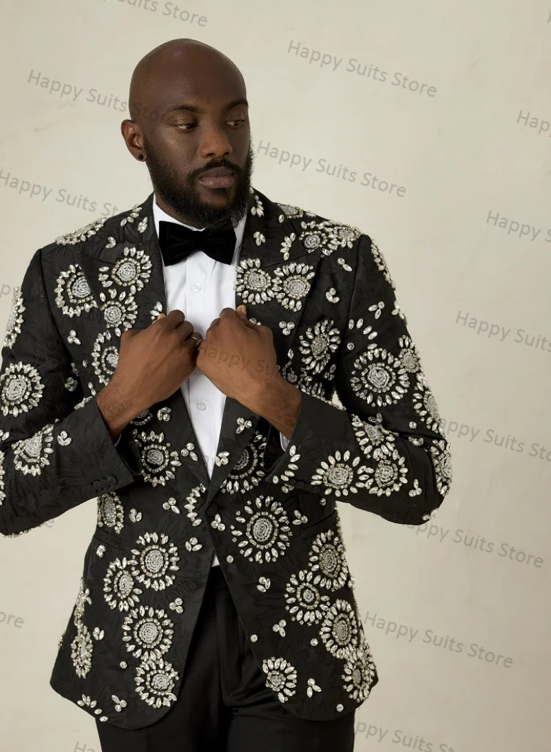 크리스탈 블랙 신랑 남성 세트 블레이저 및 바지, 럭셔 - Formal Wear Jersey For Men 리뷰 및 가격