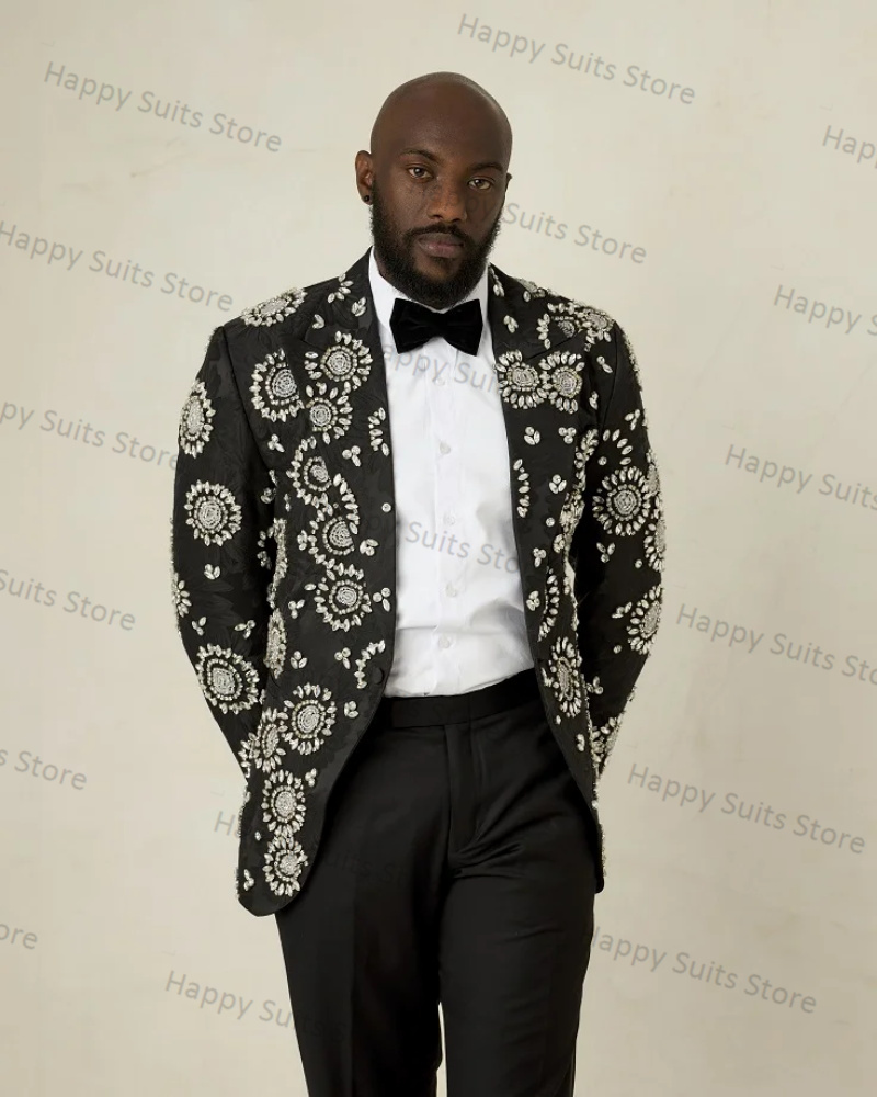 크리스탈 블랙 신랑 남성 세트 블레이저 및 바지, 럭셔 - Formal Wear Jersey For Men 리뷰 및 가격