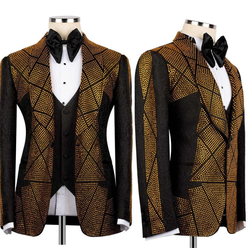 골드 비즈 남성 정장 웨딩 의상 3피스 세트 자켓 바지 - Men'S Formal Wear Attire 리뷰 및 가격