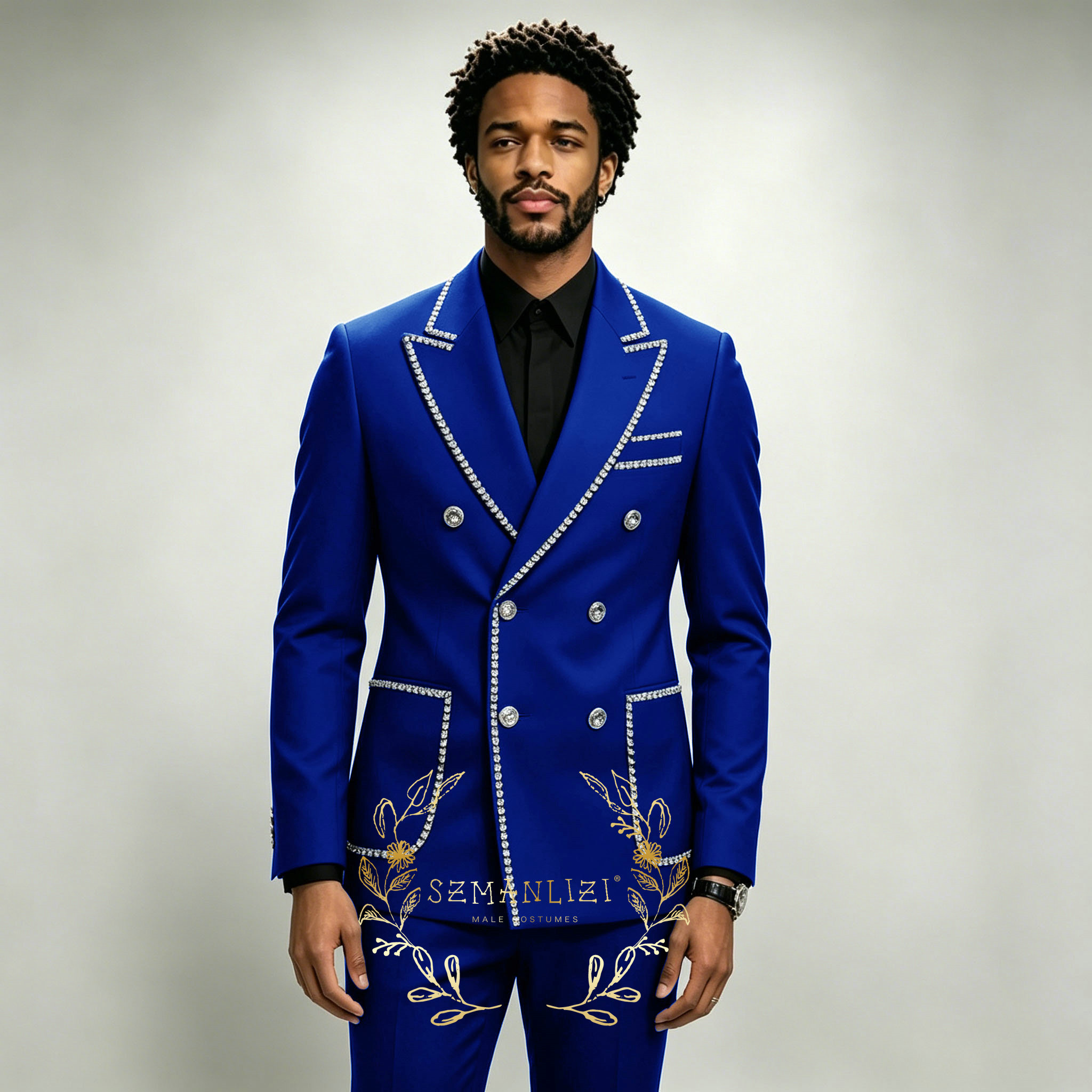 럭셔리 남성 정장 2피스 로얄 블루 크리스탈 피크드 라 - Formal Wear For Men In Wedding 리뷰 및 가격