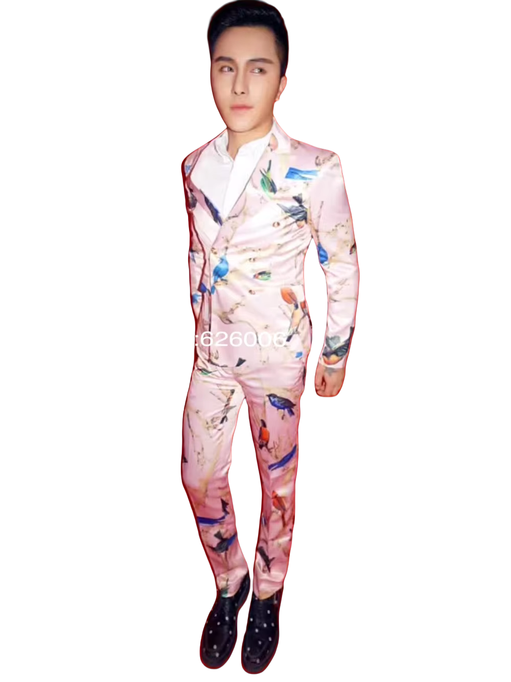 남성 패션 꽃무늬 핑크 새 프린트 수트 의상 나이트클럽 - Men Formal Wear Pink 리뷰 및 가격
