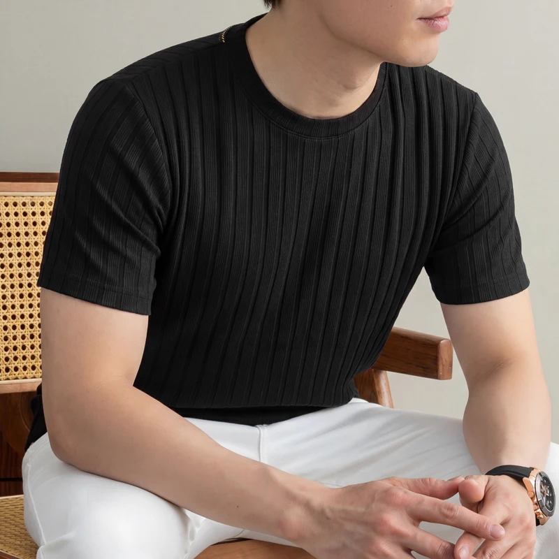 비즈니스 캐주얼 남성용 골지 티셔츠, 반팔, 부드러운  - Men'S Used Formal Wear 리뷰 및 가격