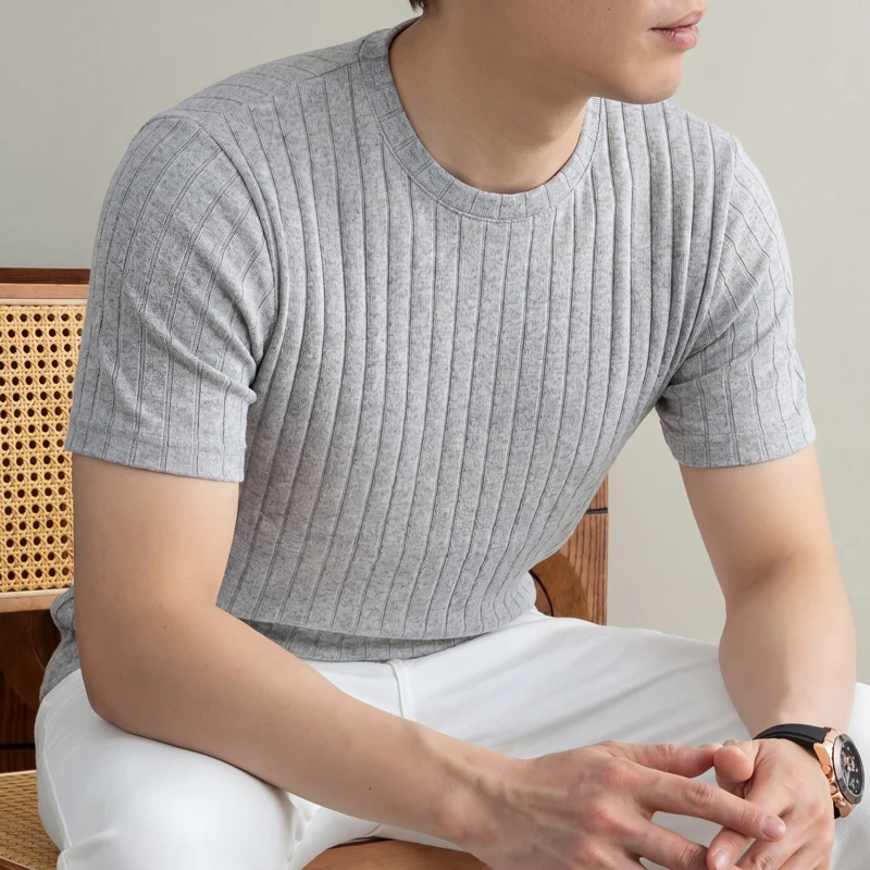 비즈니스 캐주얼 남성용 골지 티셔츠, 반팔, 부드러운  - Men'S Used Formal Wear 리뷰 및 가격
