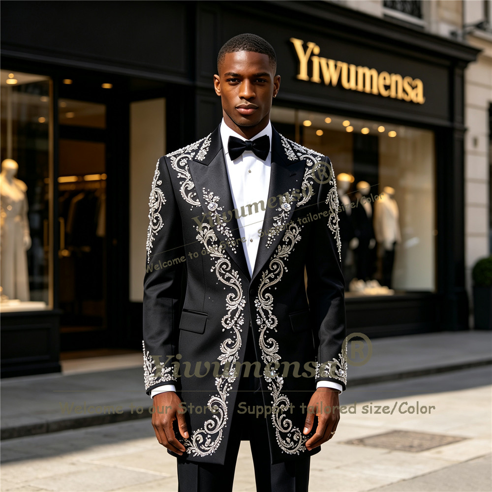 수제 크리스탈 비딩 남성 맞춤형 싱글 브레스티드 프롬  - Formal Wear For Men In Wedding 리뷰 및 가격