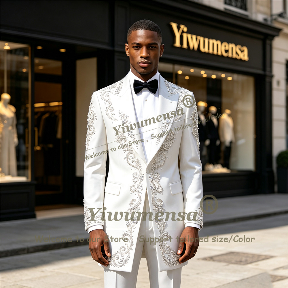수제 크리스탈 비딩 남성 맞춤형 싱글 브레스티드 프롬  - Formal Wear For Men In Wedding 리뷰 및 가격