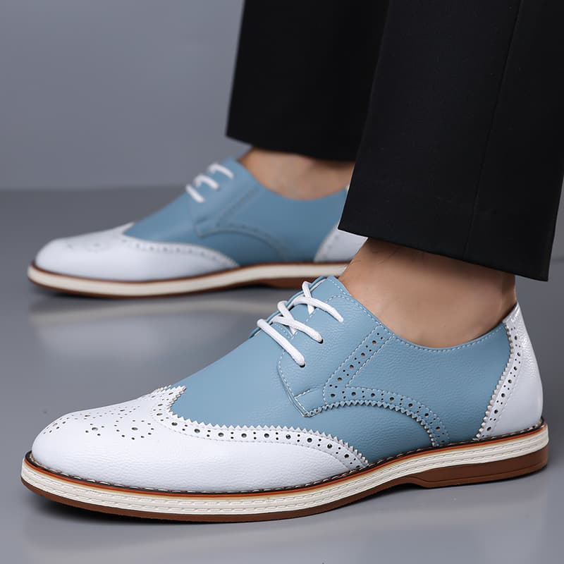 남성용 화이트 블루 투톤 브로그 옥스포드 슈즈 레이스업 - Men Formal Wear Shoes 리뷰 및 가격