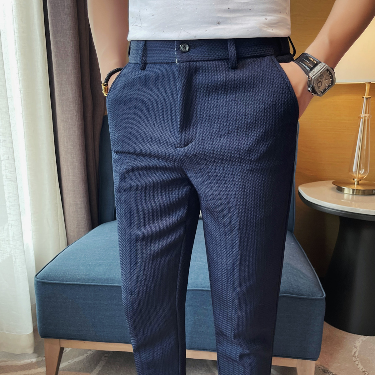 2025 봄 여름 신사복 얇은 줄무늬 캐주얼 바지 패션 - Men'S Used Formal Wear 리뷰 및 가격