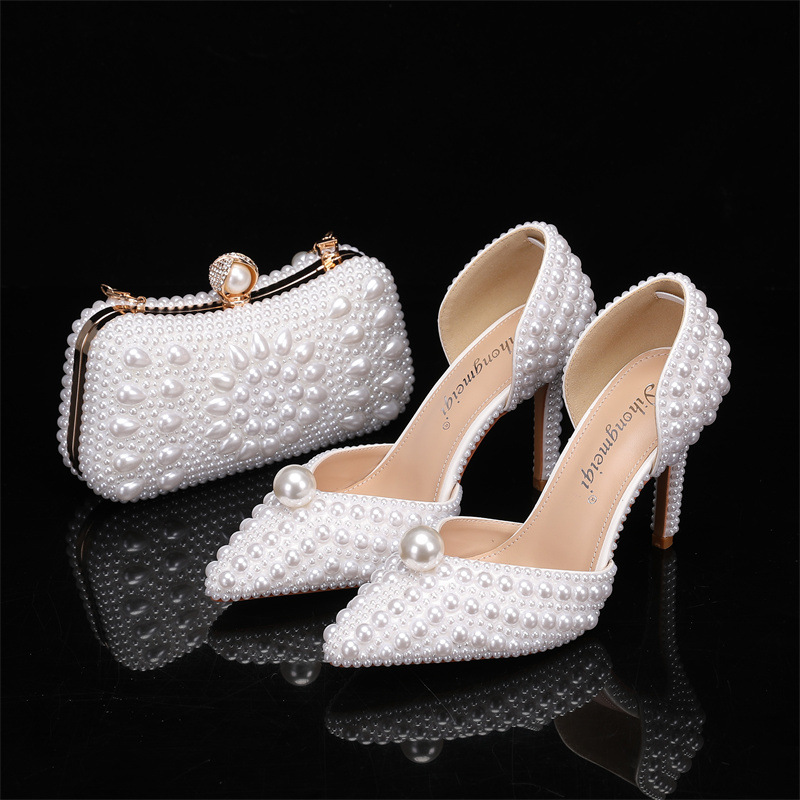 여성용 가방 및 신발 세트 진주 웨딩 슈즈 여성용 화이 - Men Formal Wear Shoes 리뷰 및 가격