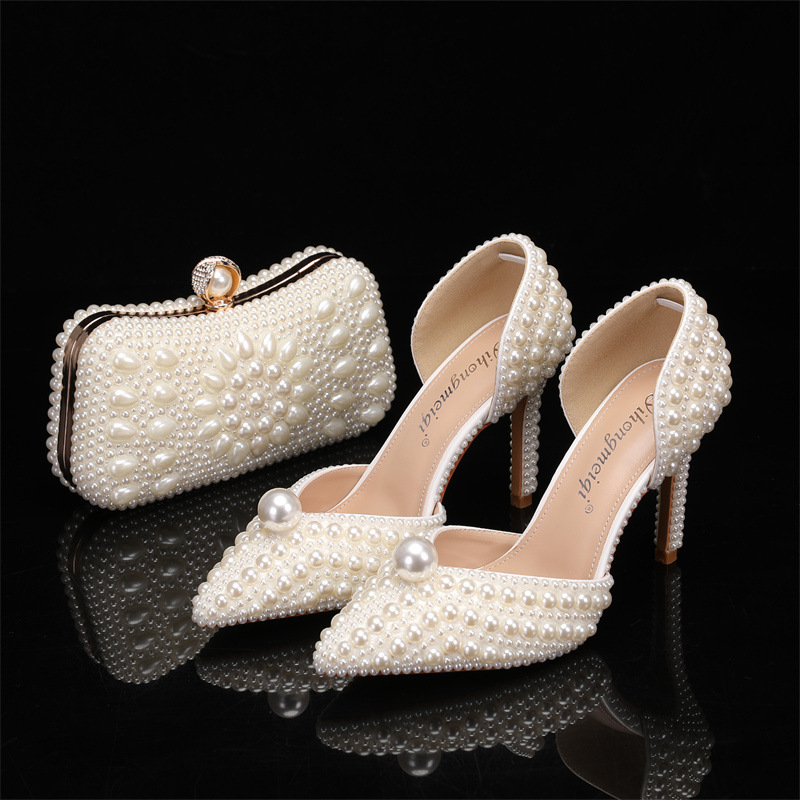 여성용 가방 및 신발 세트 진주 웨딩 슈즈 여성용 화이 - Men Formal Wear Shoes 리뷰 및 가격