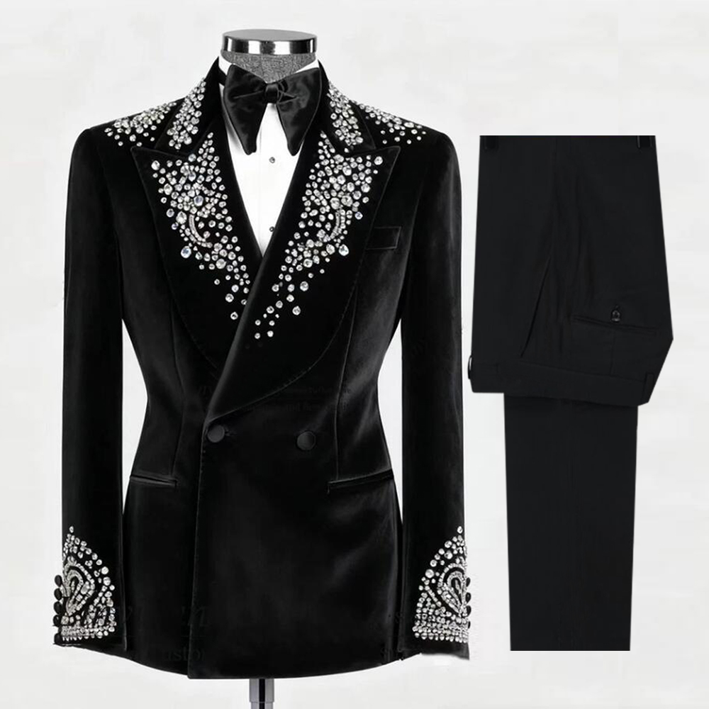 럭셔리 남성 정장 2피스 세트 벨벳 재킷 바지 맞춤 신 - Men'S Formal Wear Attire 리뷰 및 가격