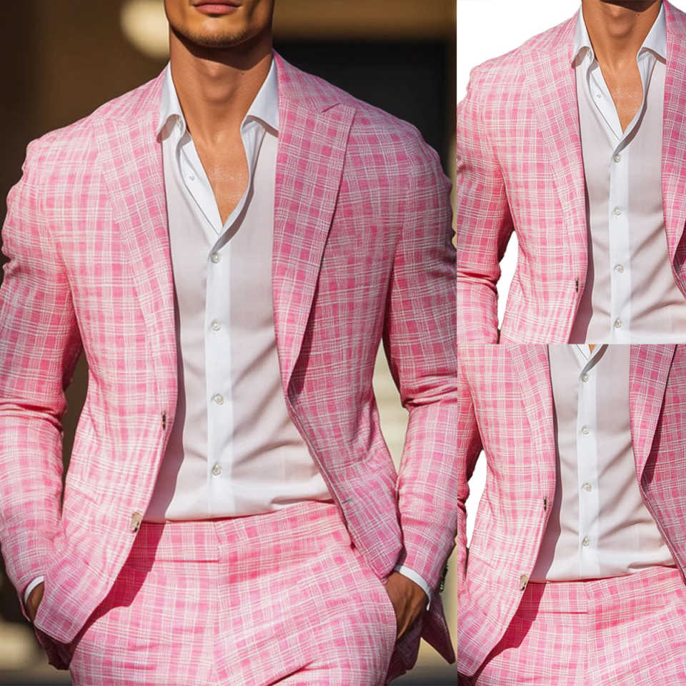 여름 핑크 격자 무늬 남성 턱시도 파파 옷깃 공식 파티 - Men Formal Wear Pink 리뷰 및 가격