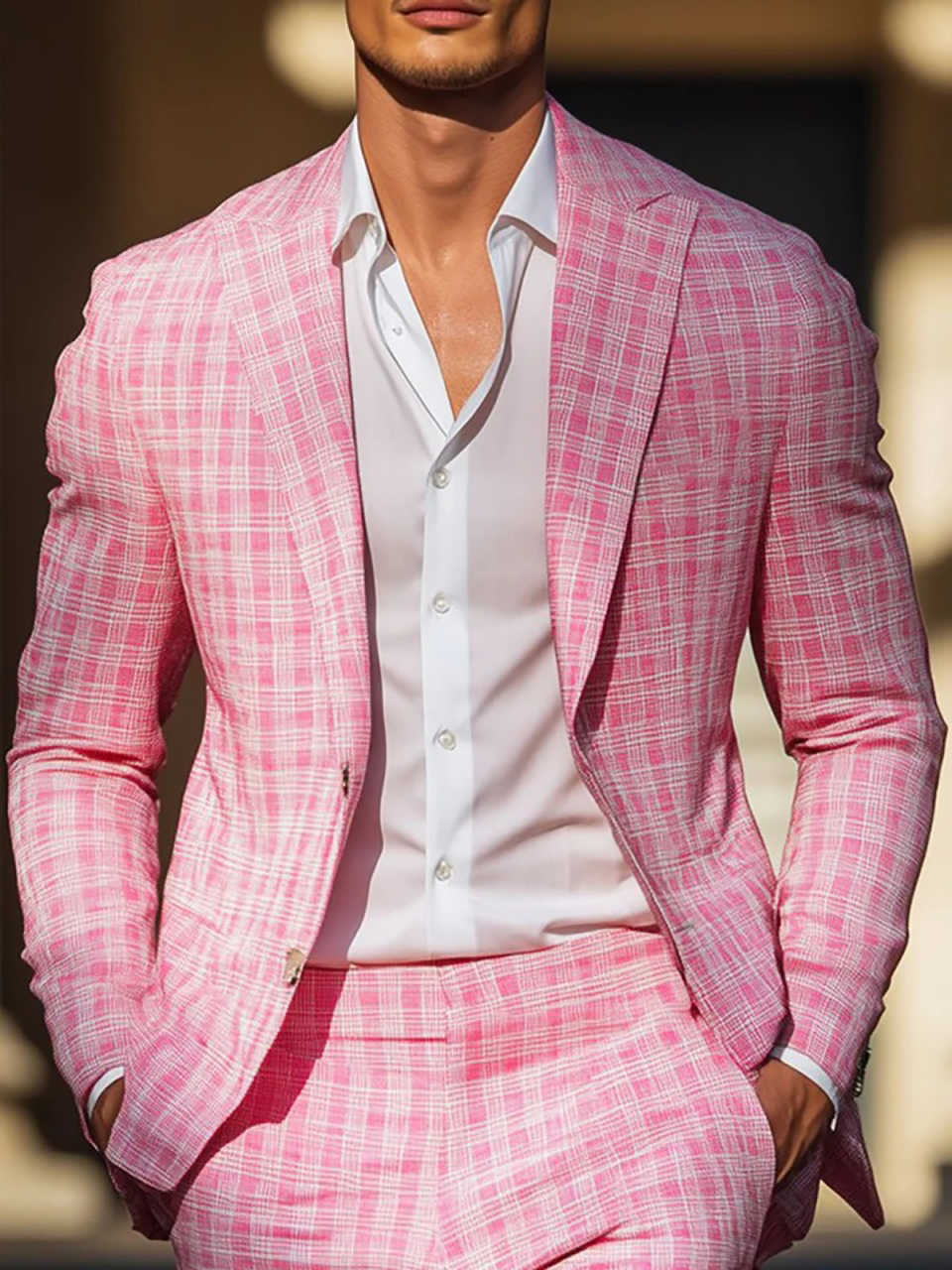 여름 핑크 격자 무늬 남성 턱시도 파파 옷깃 공식 파티 - Men Formal Wear Pink 리뷰 및 가격