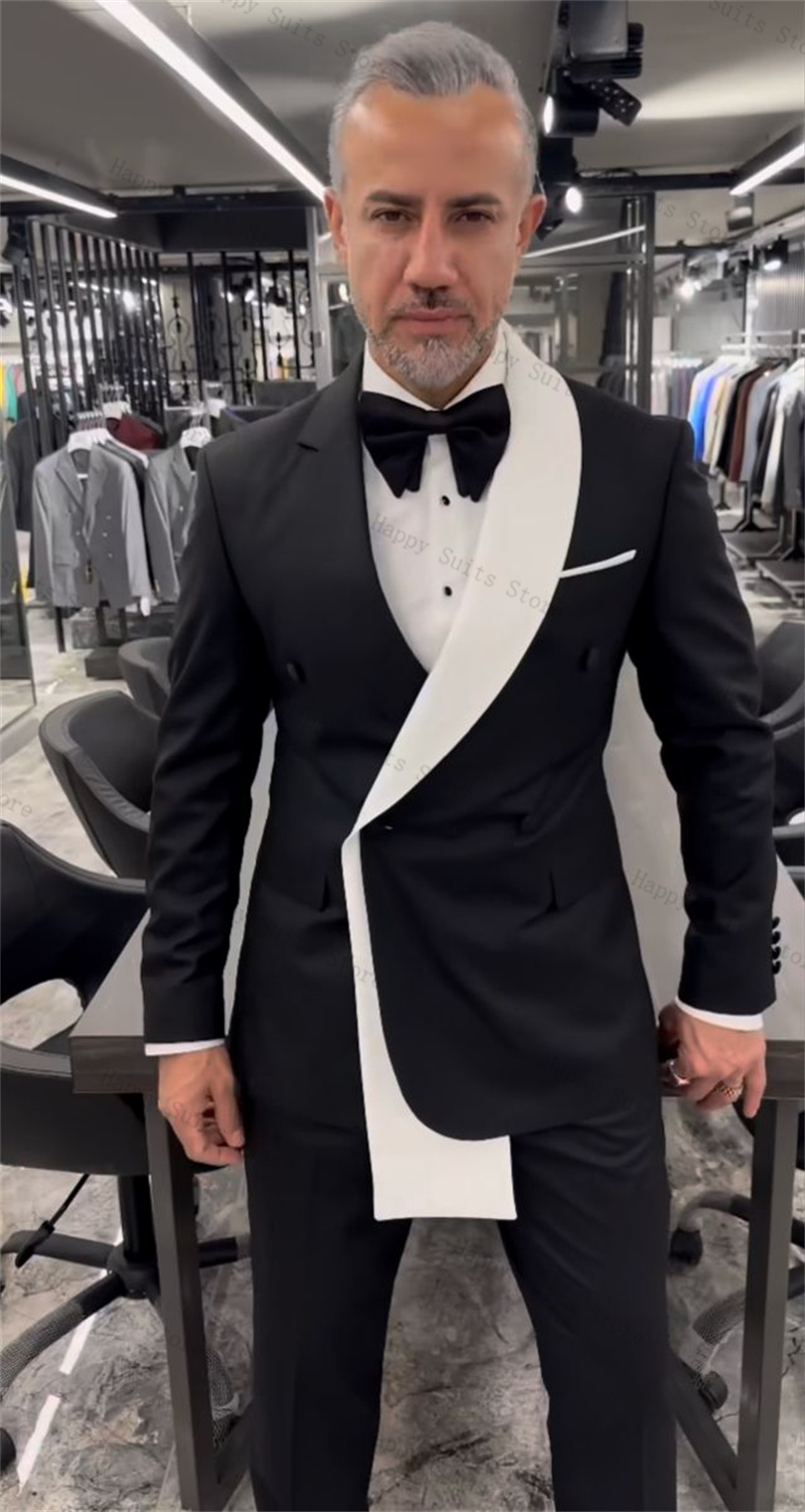 블랙 화이트 남성 정장 세트 2피스 블레이저+바지 더블 - Formal Wear Jersey For Men 리뷰 및 가격