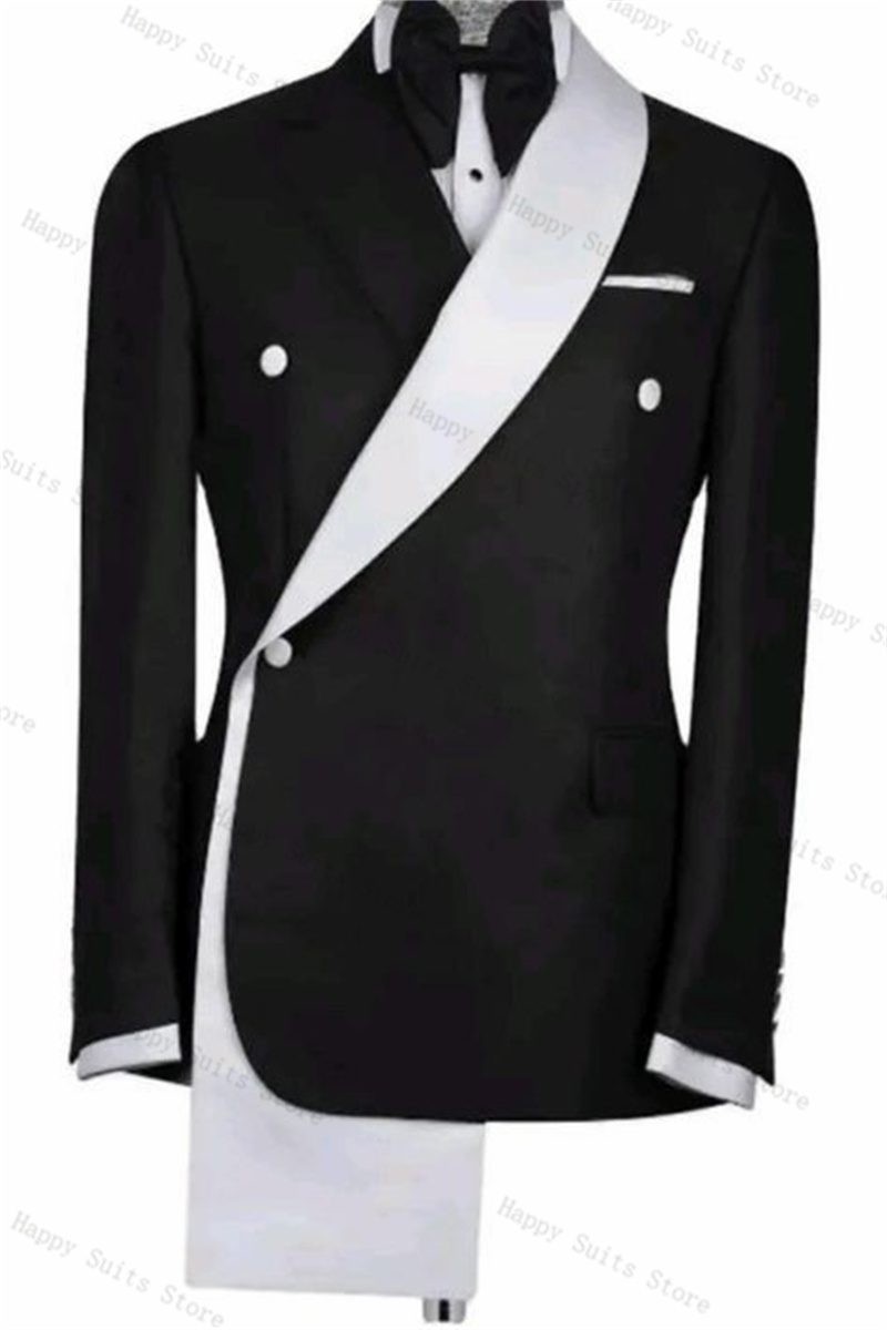 블랙 화이트 남성 정장 세트 2피스 블레이저+바지 더블 - Formal Wear Jersey For Men 리뷰 및 가격