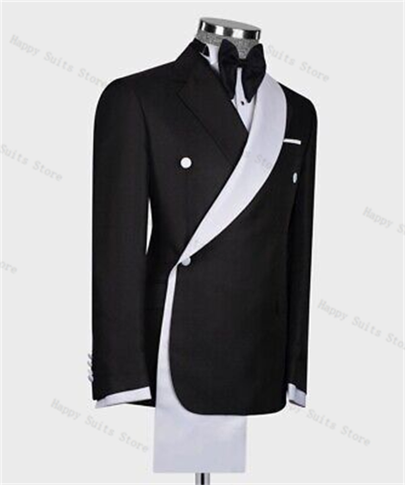 블랙 화이트 남성 정장 세트 2피스 블레이저+바지 더블 - Formal Wear Jersey For Men 리뷰 및 가격