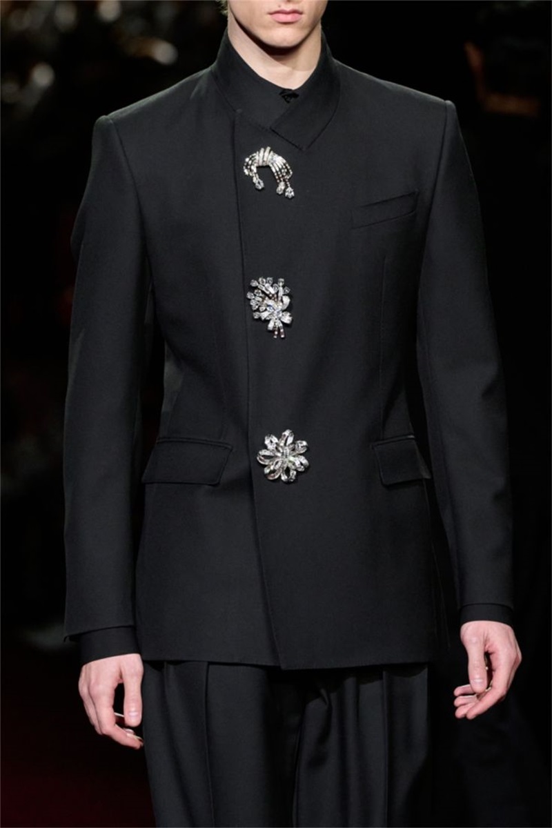 블랙 크리스탈 남자 정장 세트 2 Pcs 블레이저 +  - Formal Wear Jersey For Men 리뷰 및 가격