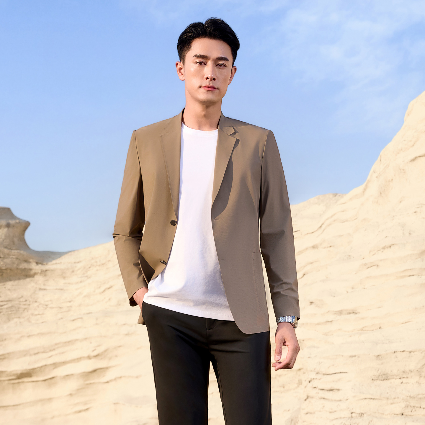남성 캐주얼 카키 수트 재킷 여름 퀵 드라이 웨딩 의상 - Khaki Formal Wear Men 리뷰 및 가격