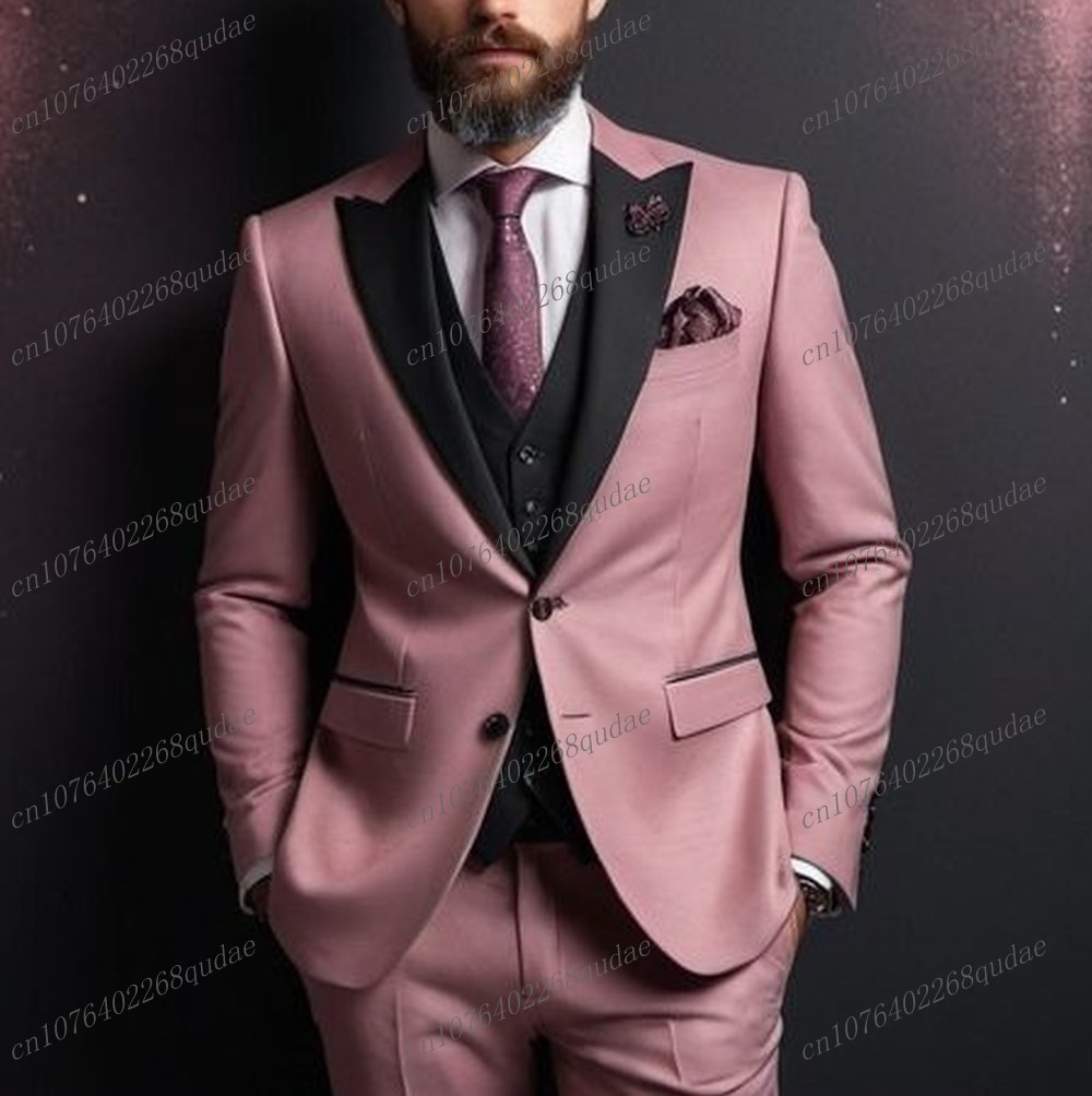 다크 핑크와 블랙 정장 남성 예복 웨딩 파티 신랑 들러 - Men Formal Wear Pink 리뷰 및 가격