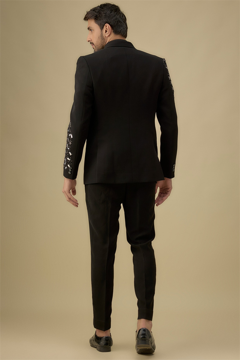 크리스탈 블랙 남자 정장 세트 2 조각 코튼 블레이저  - Formal Wear Jersey For Men 리뷰 및 가격