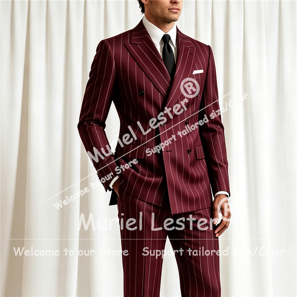 우아한 스트라이프 수트 남성 2피스 세트 더블 브레스티 - Men'S Formal Wear Attire 리뷰 및 가격