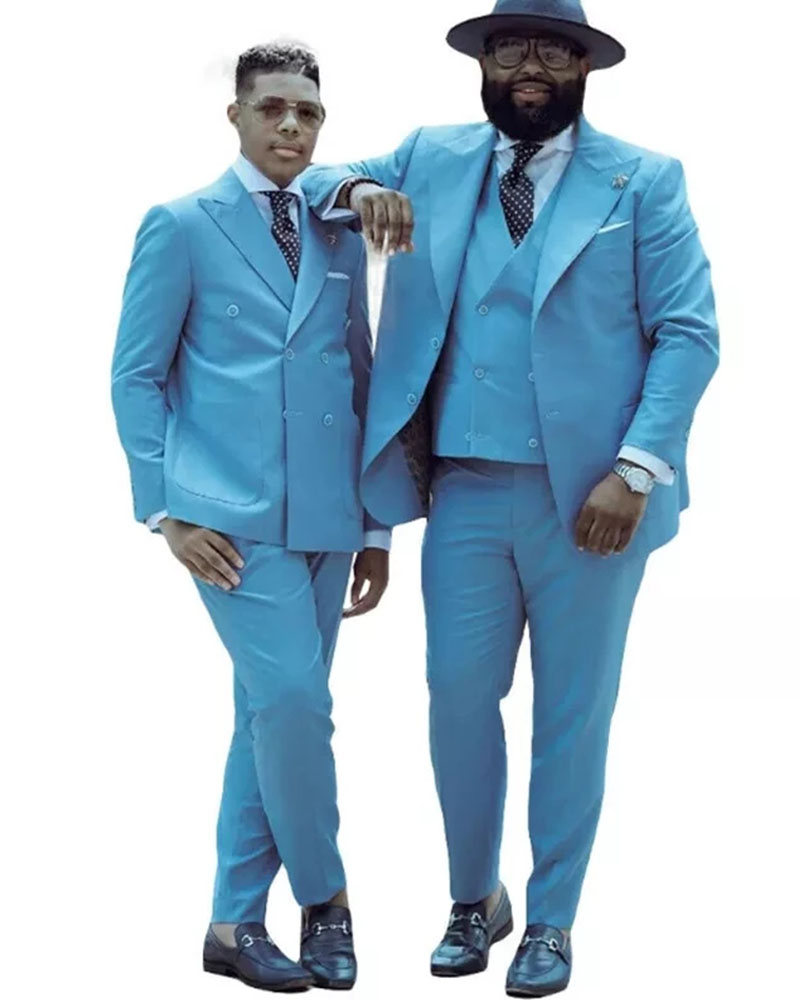 스카이블루 피크 라펠 더블 브레스트 비즈니스 맞춤 제작 - Men Formal Wear Sale 리뷰 및 가격