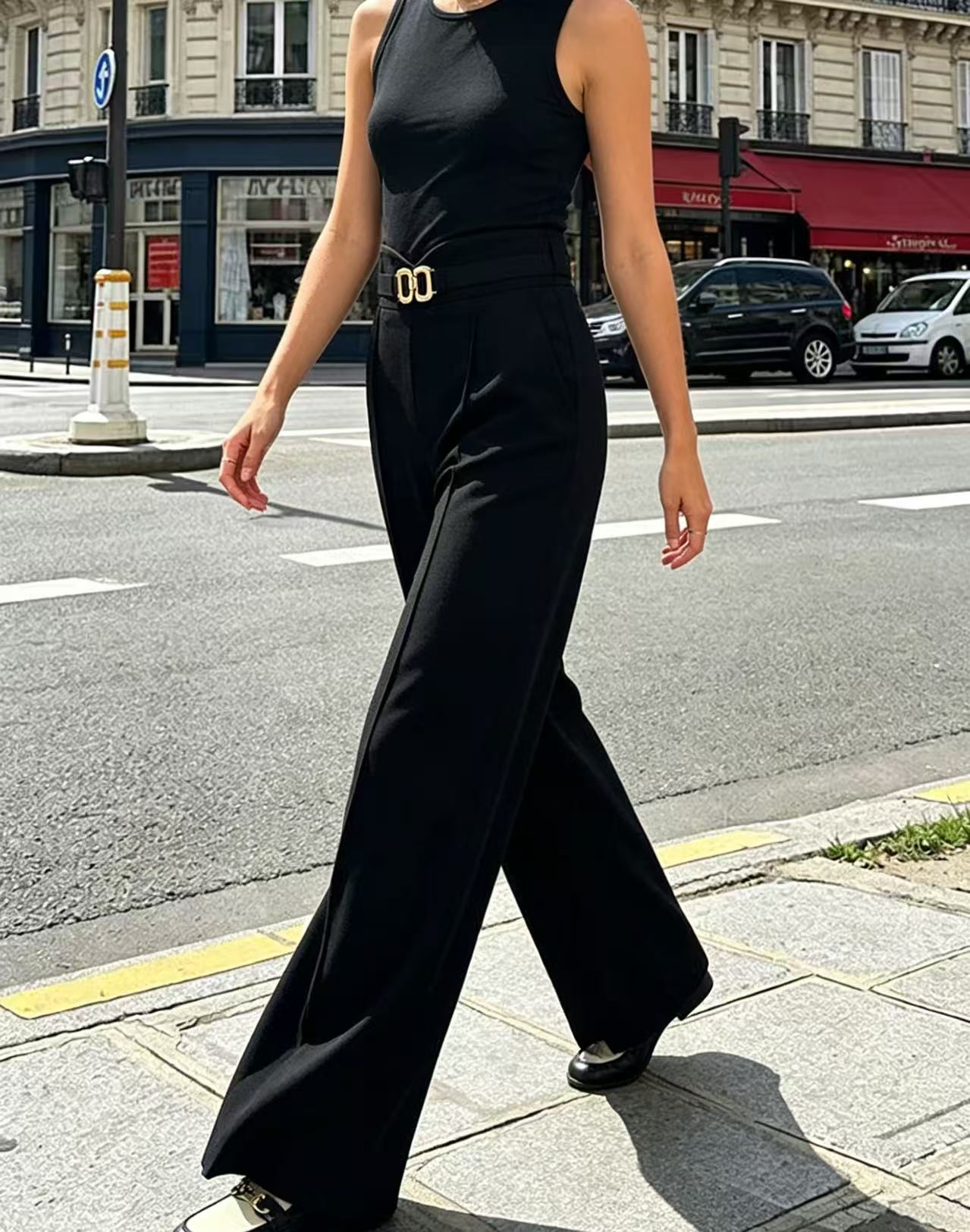 하이웨이스트 와이드 레그 수트 팬츠, 장식용 골드 버클 - Dress Pant Flat Front 리뷰 및 가격
