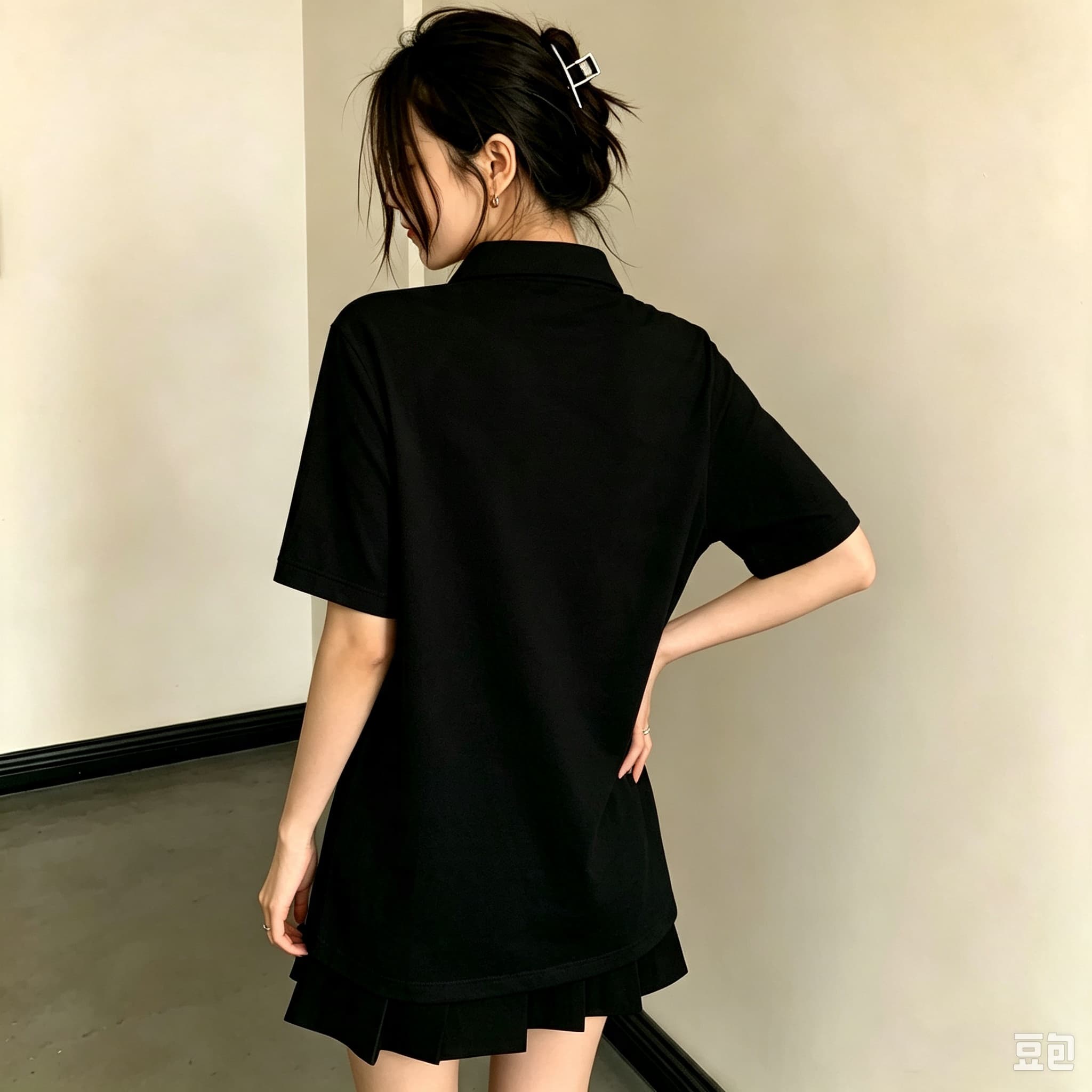 유니섹스 블랙 라펠 칼라 폴로 셔츠 귀여운 핑크 윤곽선 - Men Formal Wear Pink 리뷰 및 가격