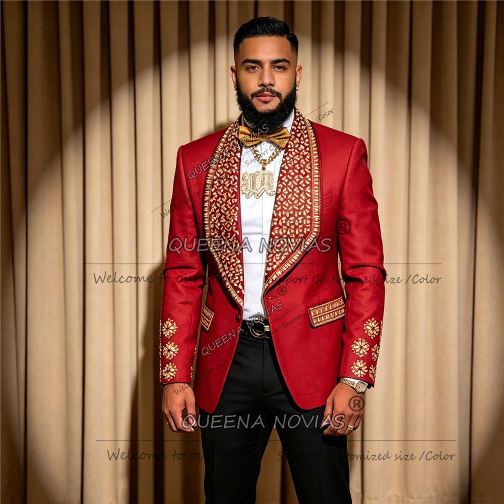 남성용 고급 웨딩 턱시도, 골드 주얼리 스톤 장식 프롬 - Formal Wear Jersey For Men 리뷰 및 가격