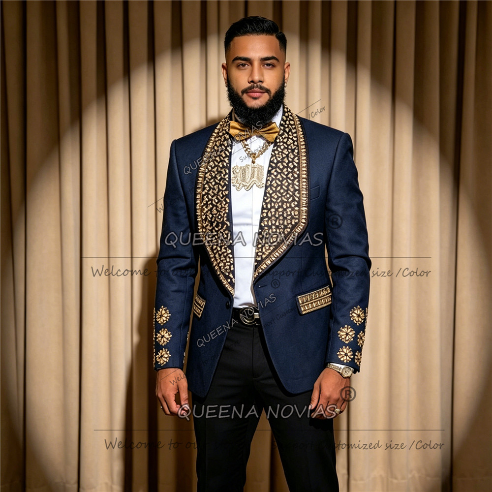 남성용 고급 웨딩 턱시도, 골드 주얼리 스톤 장식 프롬 - Formal Wear Jersey For Men 리뷰 및 가격