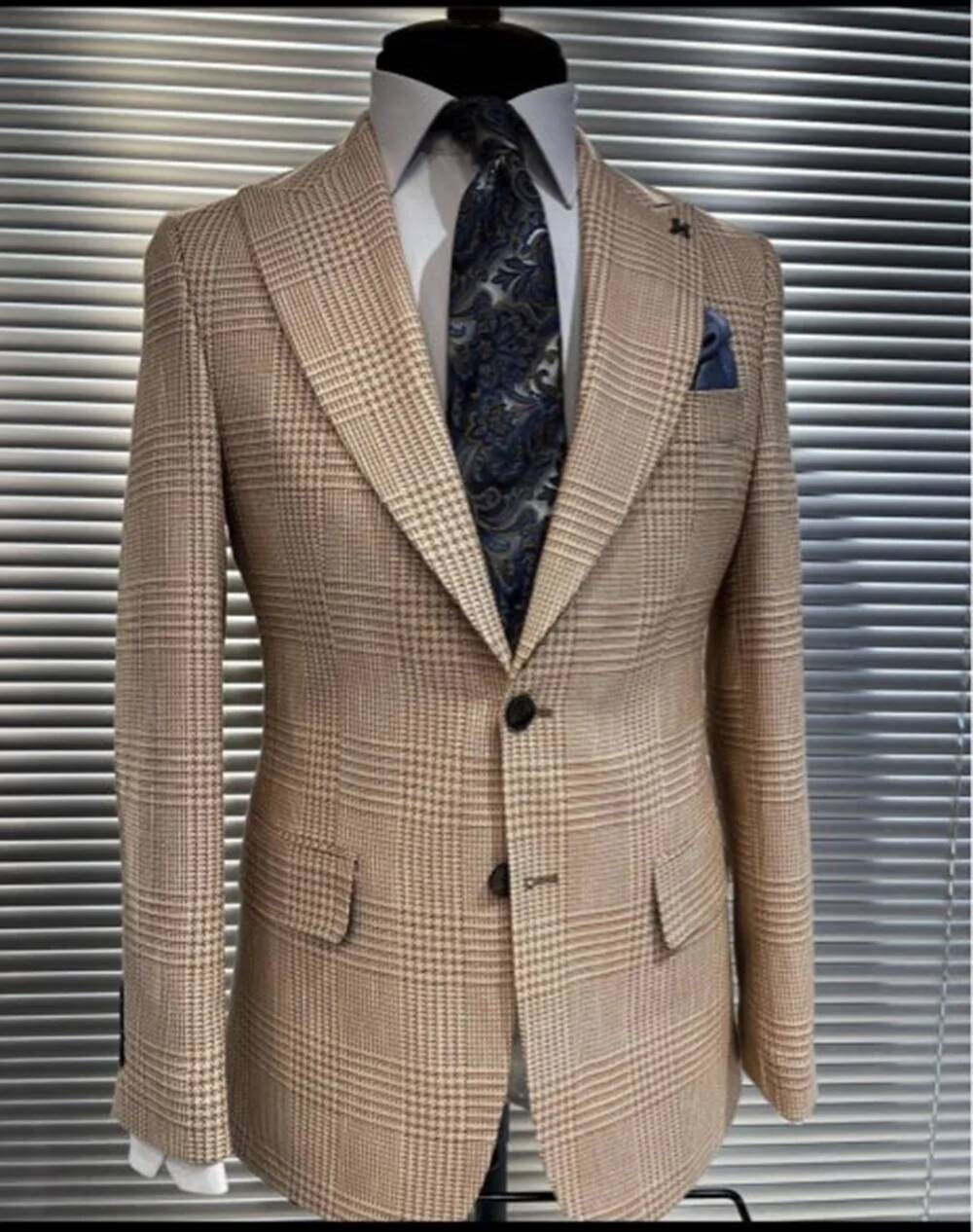 카키색 2피스 수트 하운드투스 디자인 블레이저 바지 남 - Khaki Formal Wear Men 리뷰 및 가격